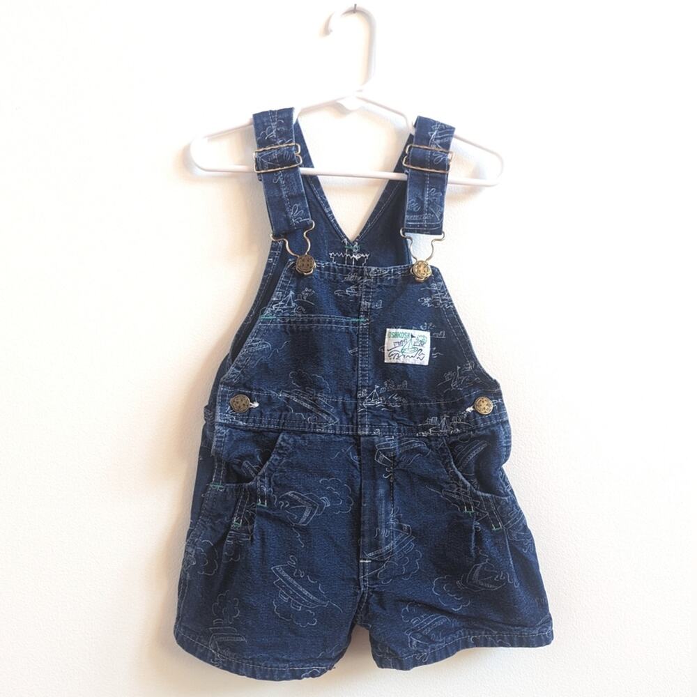 Vtg 90s Oshkosh Bgosh Shortalls Boys Sz 4T Denim Boat Nautical